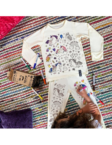 PIJAMA PARA COLOREAR UNICORNIOS 3-4 AÑOS